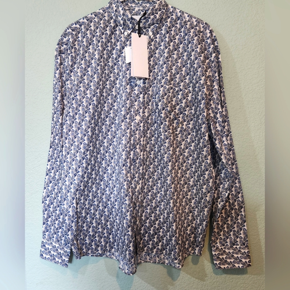 Etudes Men Poesie Cotton Paisley Regular Fit Button Up Shirt Sz 48 XL New $345P